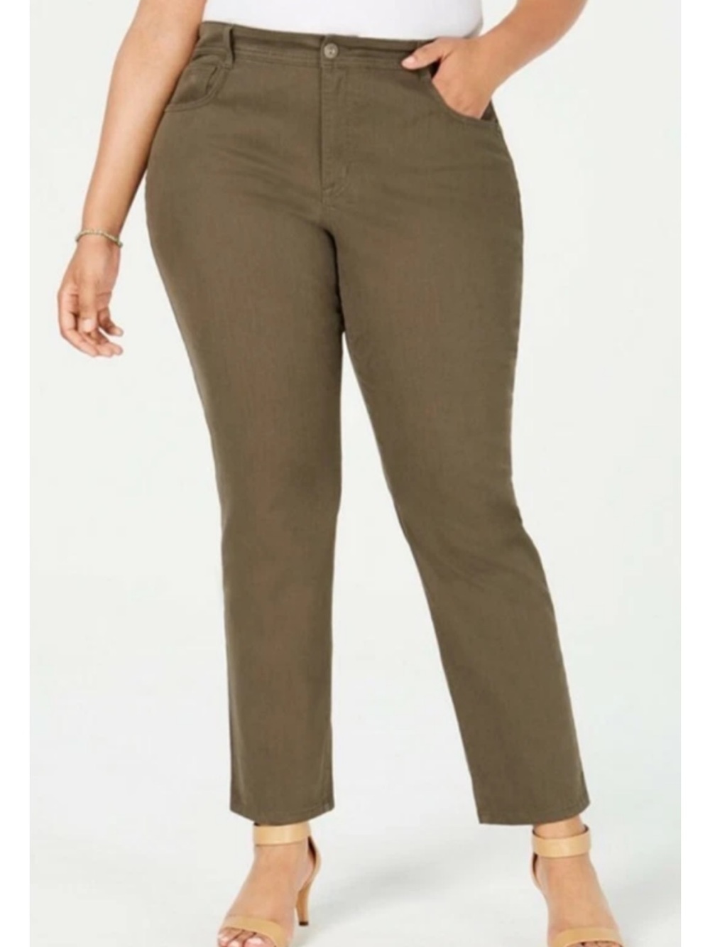 Style & Co Jeans Women’s Sz 22W Olive Green High Rise Tummy Control Slim Stretch